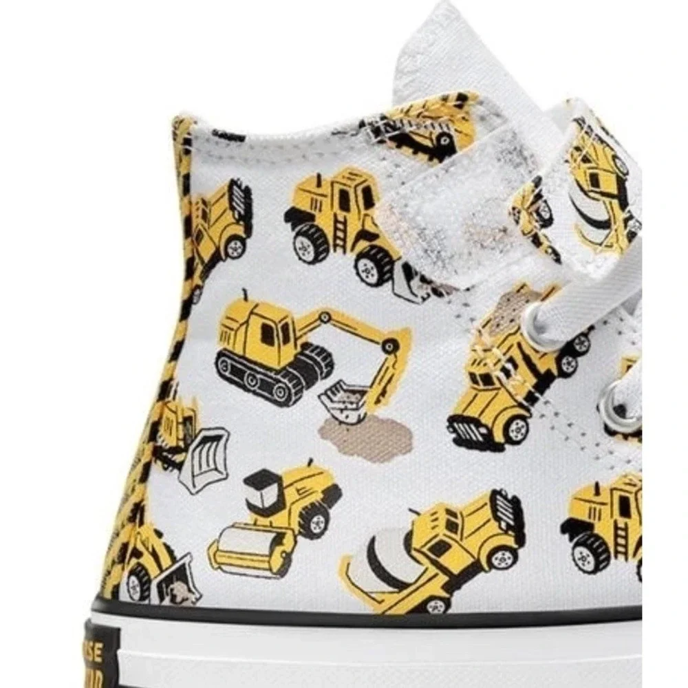 Converse CTAS‎ High Tops Yellow Construction Trucks Designs Kids NEW Size 2